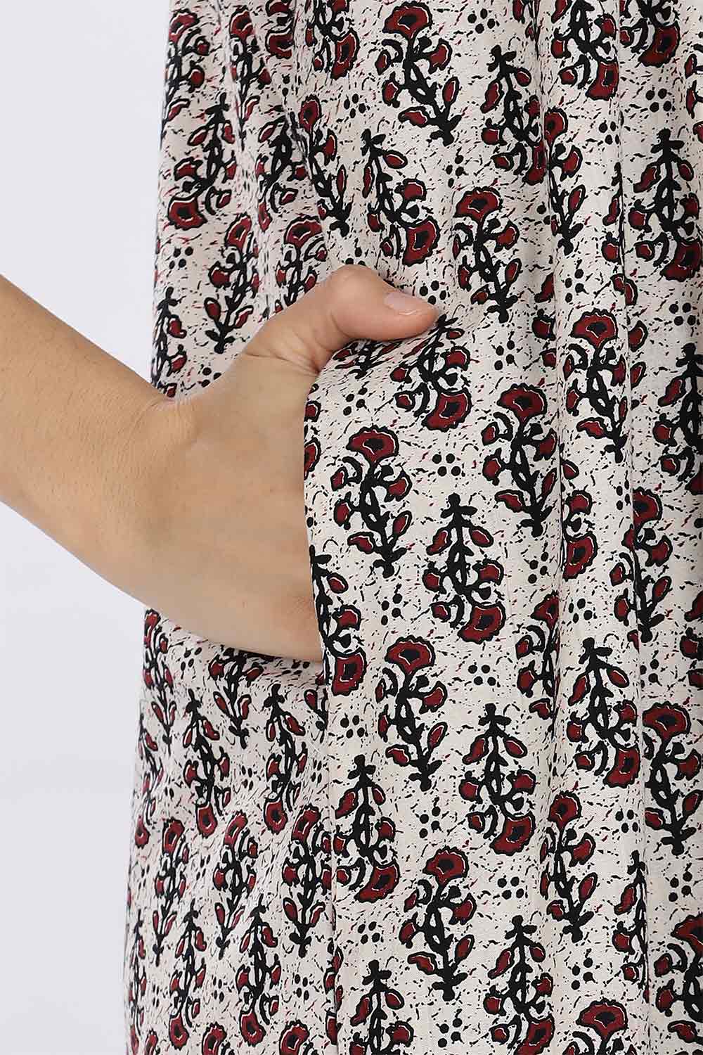 Naidu Hall Women’s Printed Cotton Blend Full Length Nighty with Mandarin Collar and V Slit Neckline
 - NA67