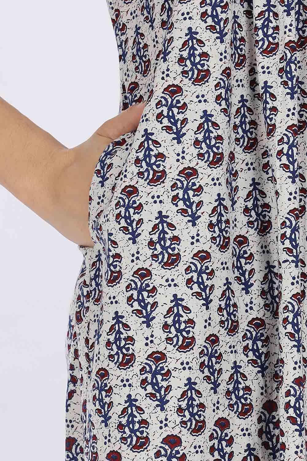 Naidu Hall Women’s Printed Cotton Blend Full Length Nighty with Mandarin Collar and V Slit Neckline
 - NA67