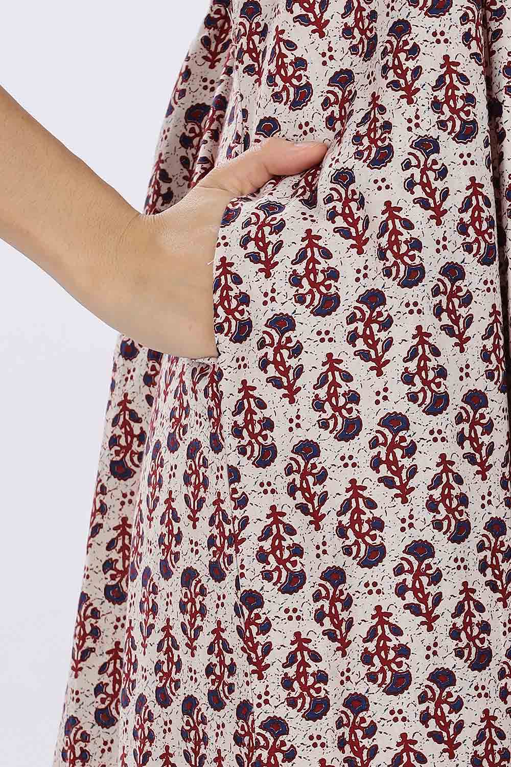 Naidu Hall Women’s Printed Cotton Blend Full Length Nighty with Mandarin Collar and V Slit Neckline
 - NA67