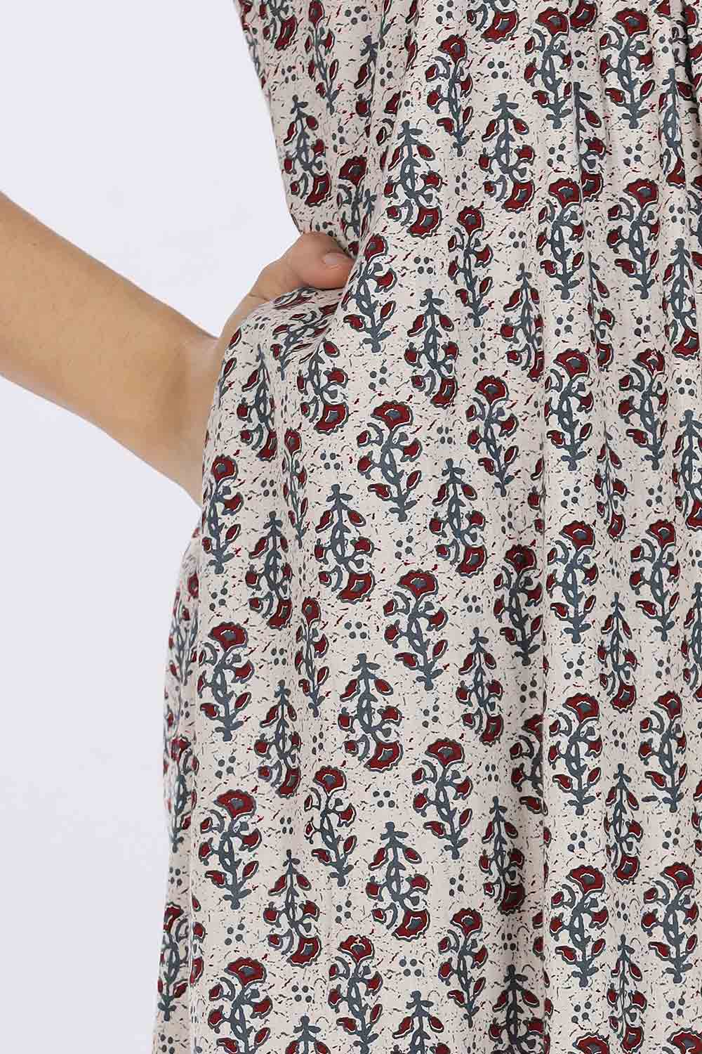 Naidu Hall Women’s Printed Cotton Blend Full Length Nighty with Mandarin Collar and V Slit Neckline
 - NA67