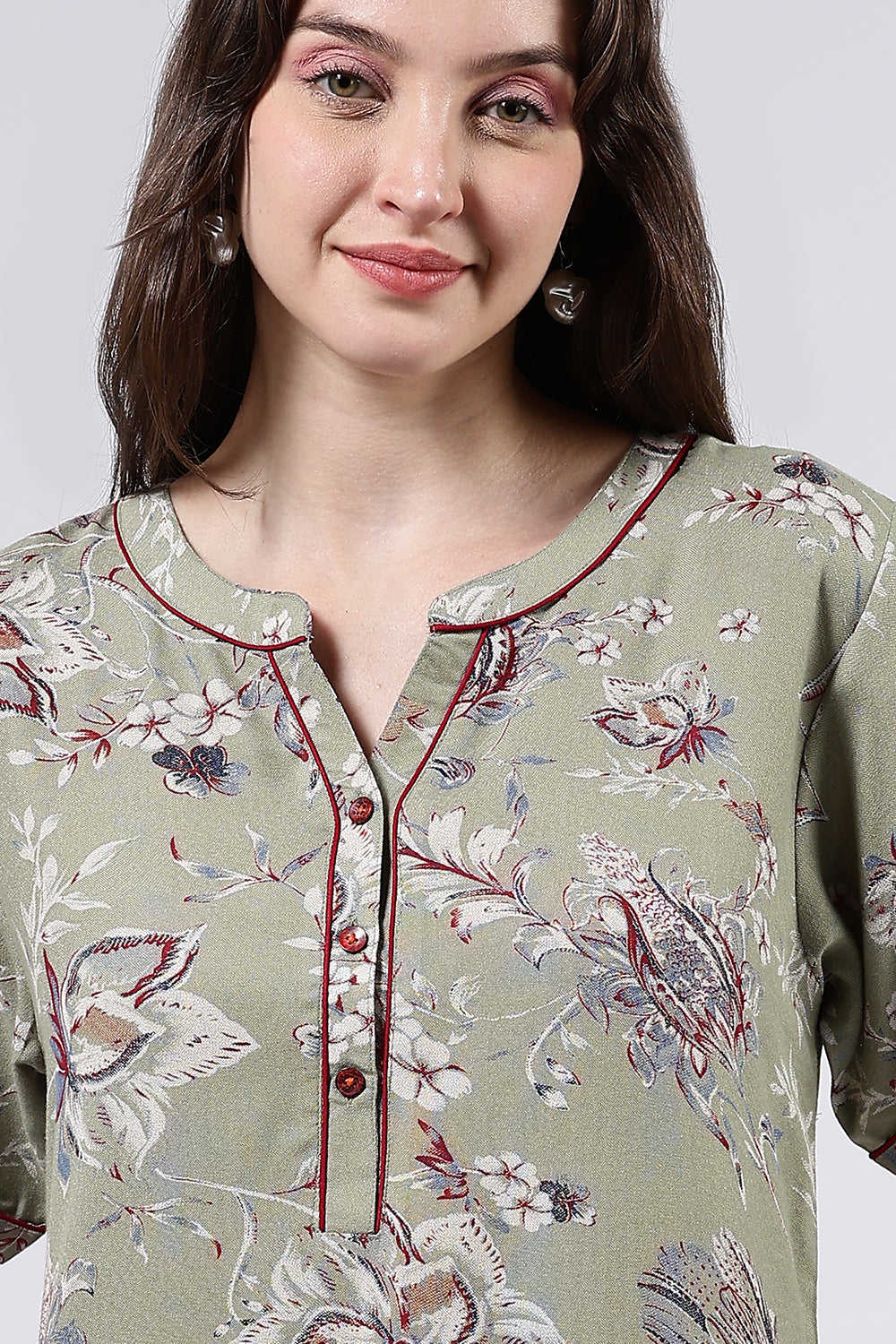 Naidu Hall Women's Printed Cotton Blend Full Length Nighty with Mandar