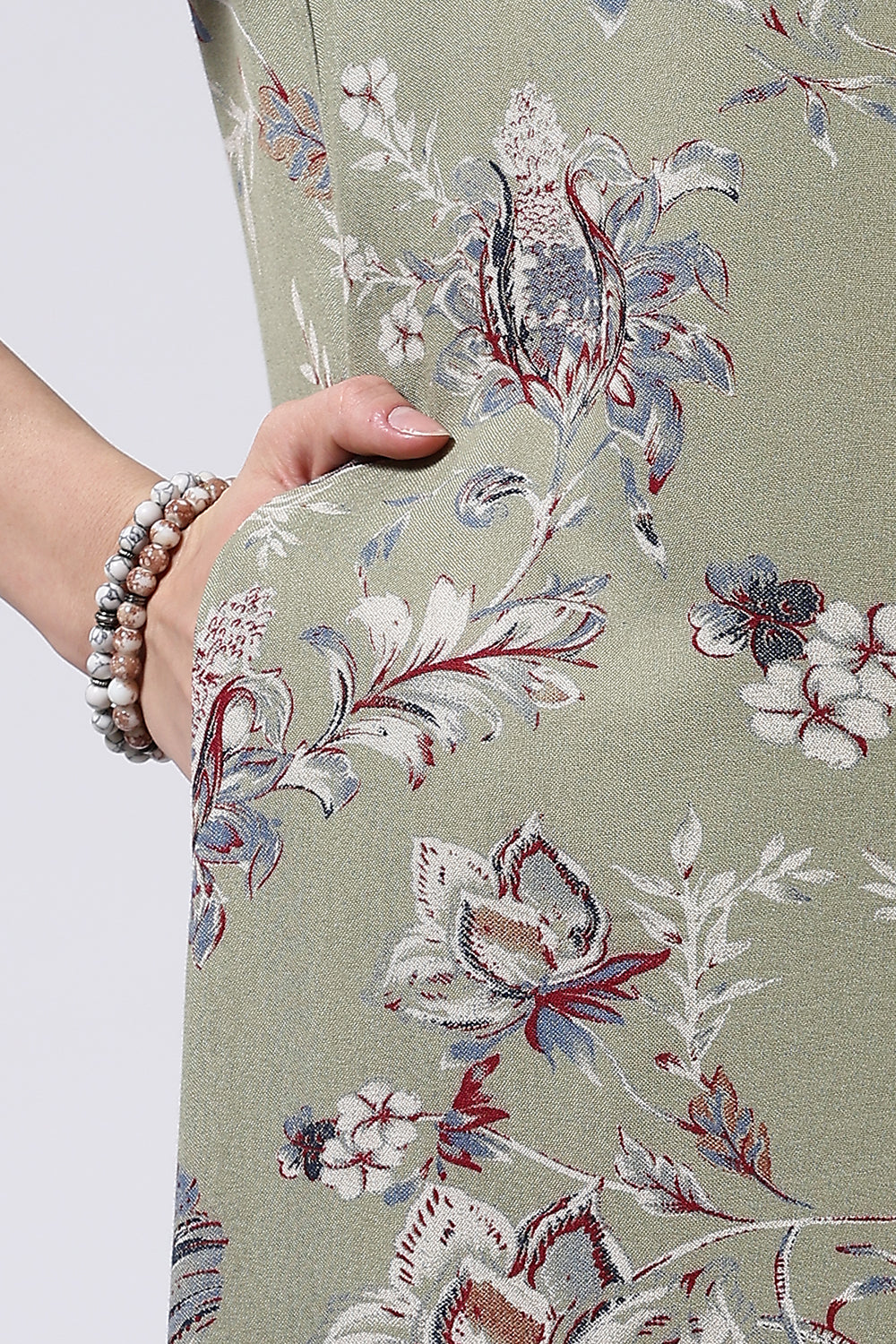 Naidu Hall Women’s Printed Cotton Blend Full Length Nighty with Mandarin Collar and V Slit Placket
 - NA69