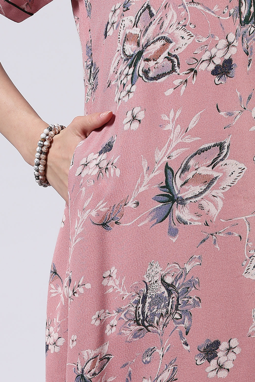 Naidu Hall Women’s Printed Cotton Blend Full Length Nighty with Mandarin Collar and V Slit Placket
 - NA69