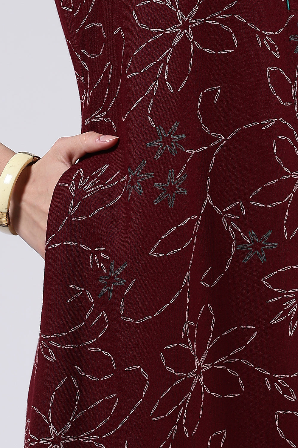 Naidu Hall Women’s Printed Cotton Blend Full Length Nighty with Mandarin Collar and V Slit Placket
 - NA70