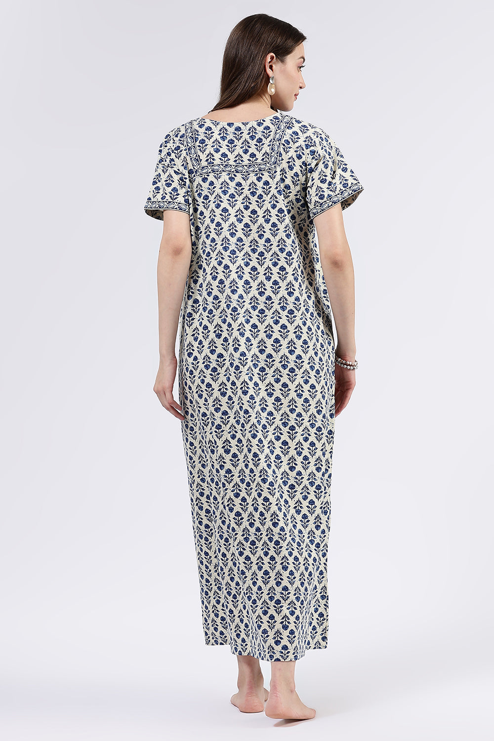 Naidu Hall Women’s Printed Cotton Full Length Nighty with V Neck and Princess Panel Design
 - NA99