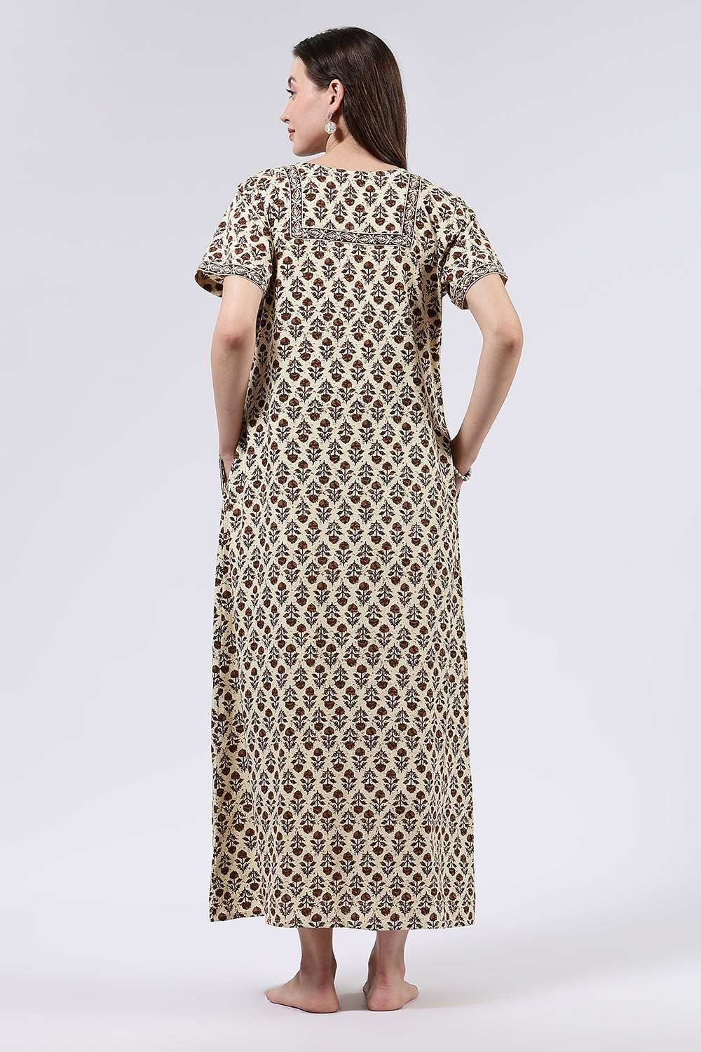 Naidu Hall Women’s Printed Cotton Full Length Nighty with V Neck and Princess Panel Design
 - NA99