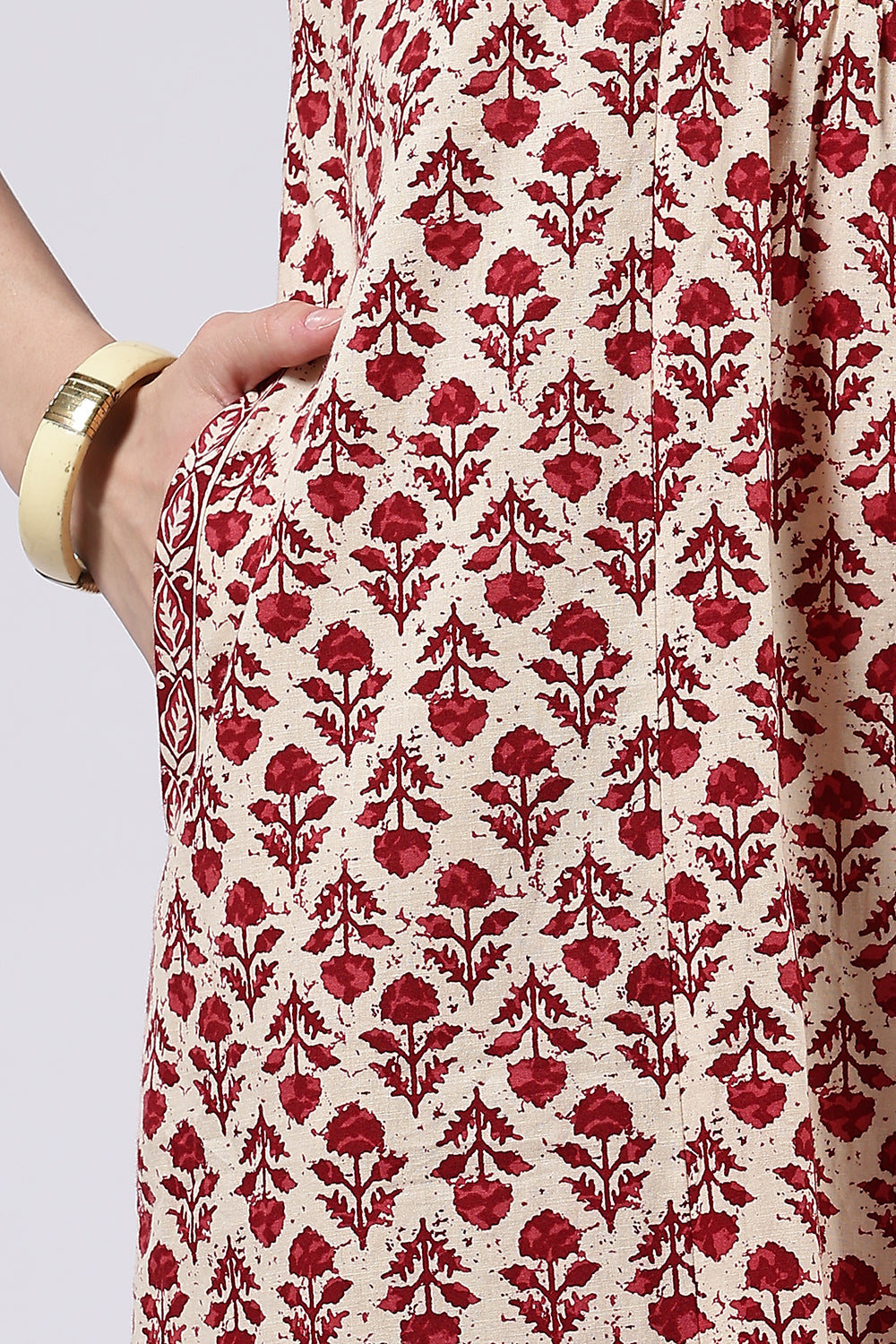 Naidu Hall Women’s Printed Cotton Full Length Nighty with V Neck and Princess Panel Design
 - Red - NA99