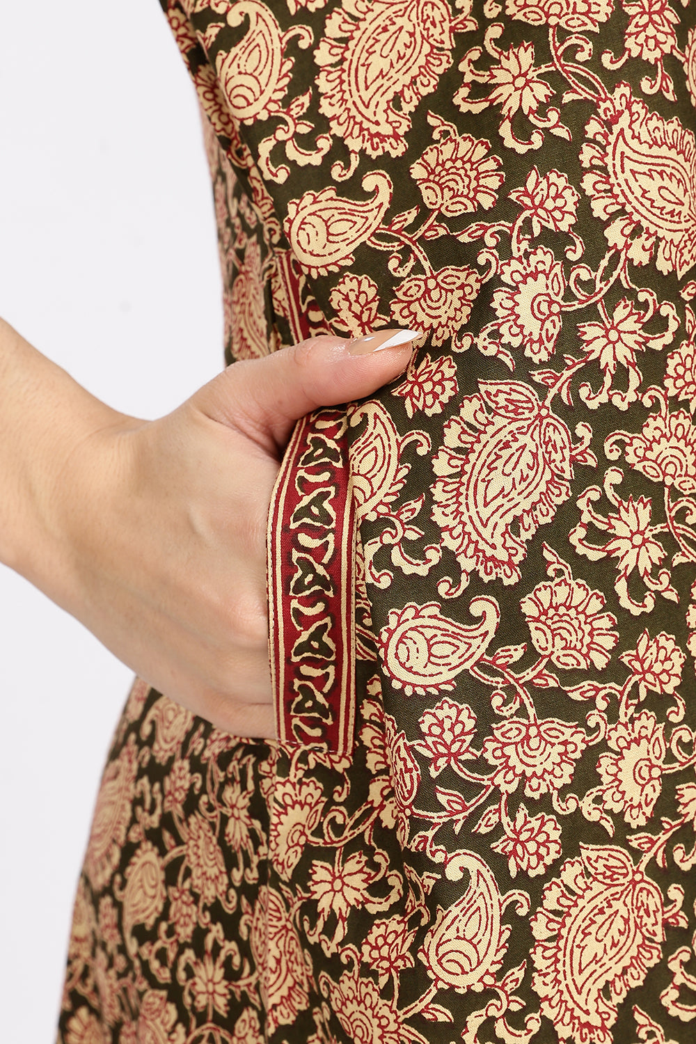 Naidu Hall Women’s Printed Cotton Blend Full Length Nighty with V Patch Neckline and Border Detailing
 - NB05