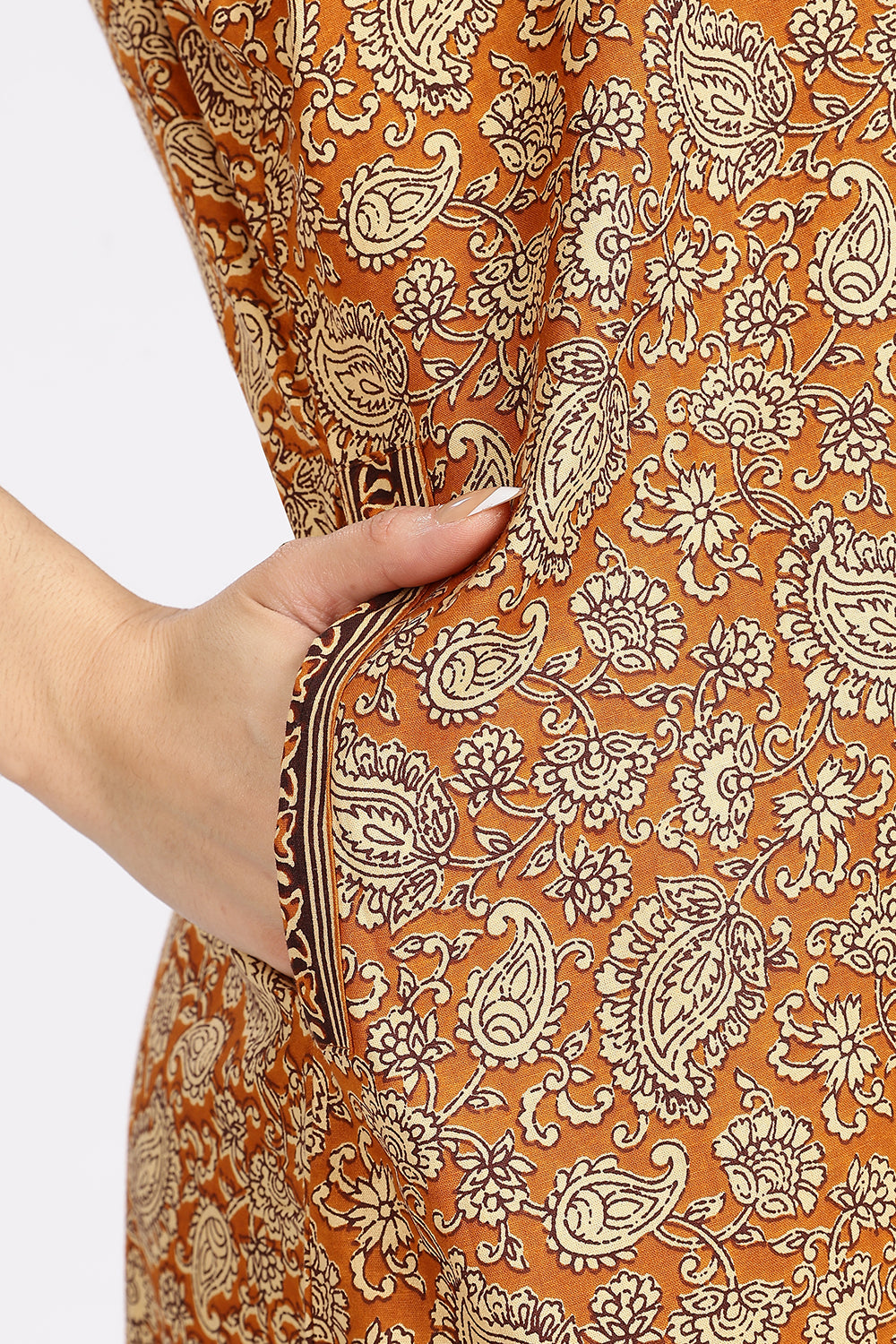 Naidu Hall Women’s Printed Cotton Blend Full Length Nighty with V Patch Neckline and Border Detailing
 - NB05