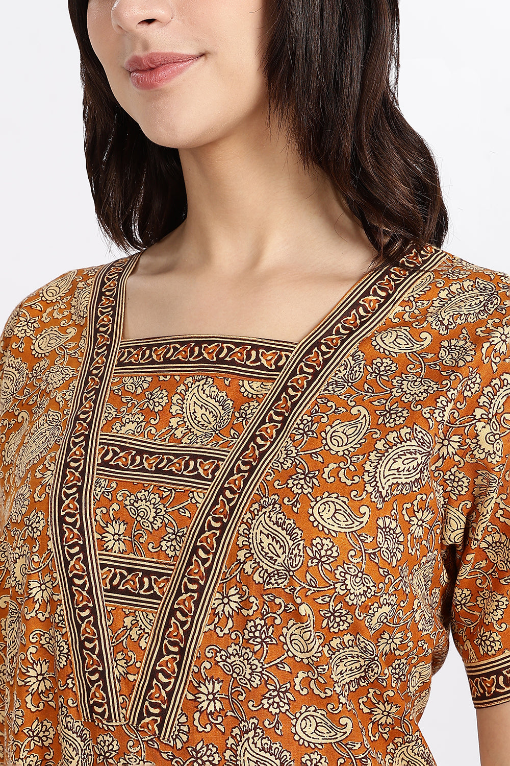 Naidu Hall Women’s Printed Cotton Blend Full Length Nighty with V Patch Neckline and Border Detailing
 - NB05