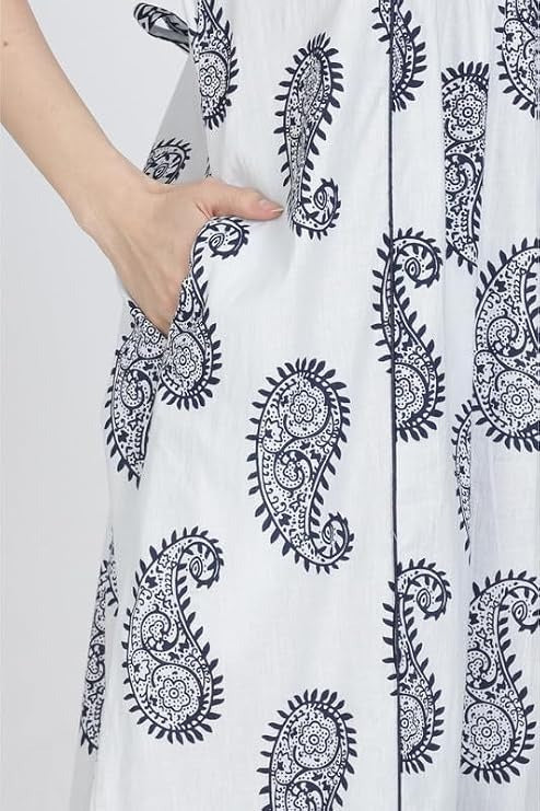 Naidu Hall Women's Cotton Blend Printed Nighty | Full Length A-Line Night Gown | V-Neck Floral Night Dress with Pocket | Soft Sleepwear, Lounge Wear & Daily Wear
 - NB10