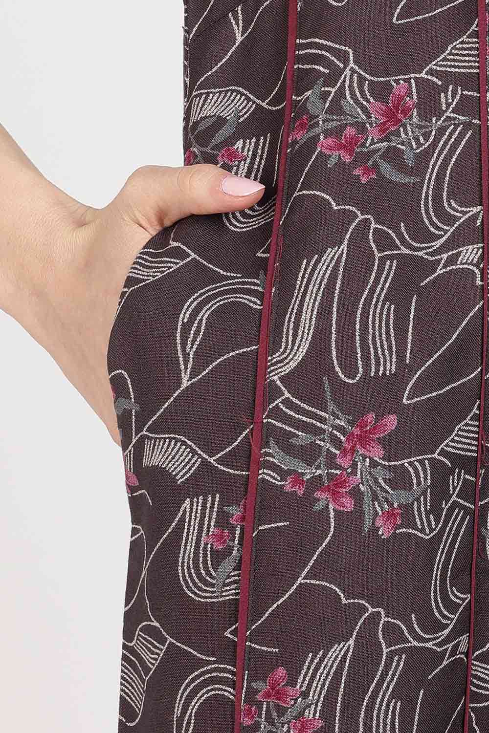 Naidu Hall Women’s Full-Length Printed Nighty | Round Neck with V-Slit, Short Sleeves, Relaxed Fit
 - NB16