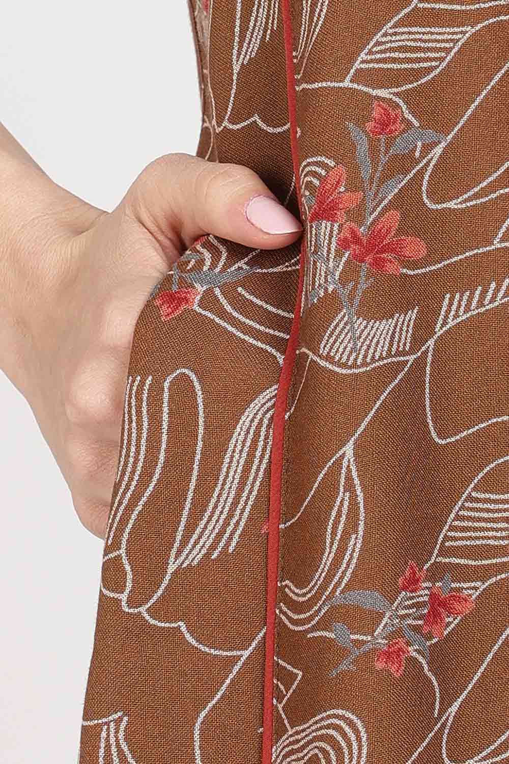 Naidu Hall Women’s Full-Length Printed Nighty | Round Neck with V-Slit, Short Sleeves, Relaxed Fit
 - NB16