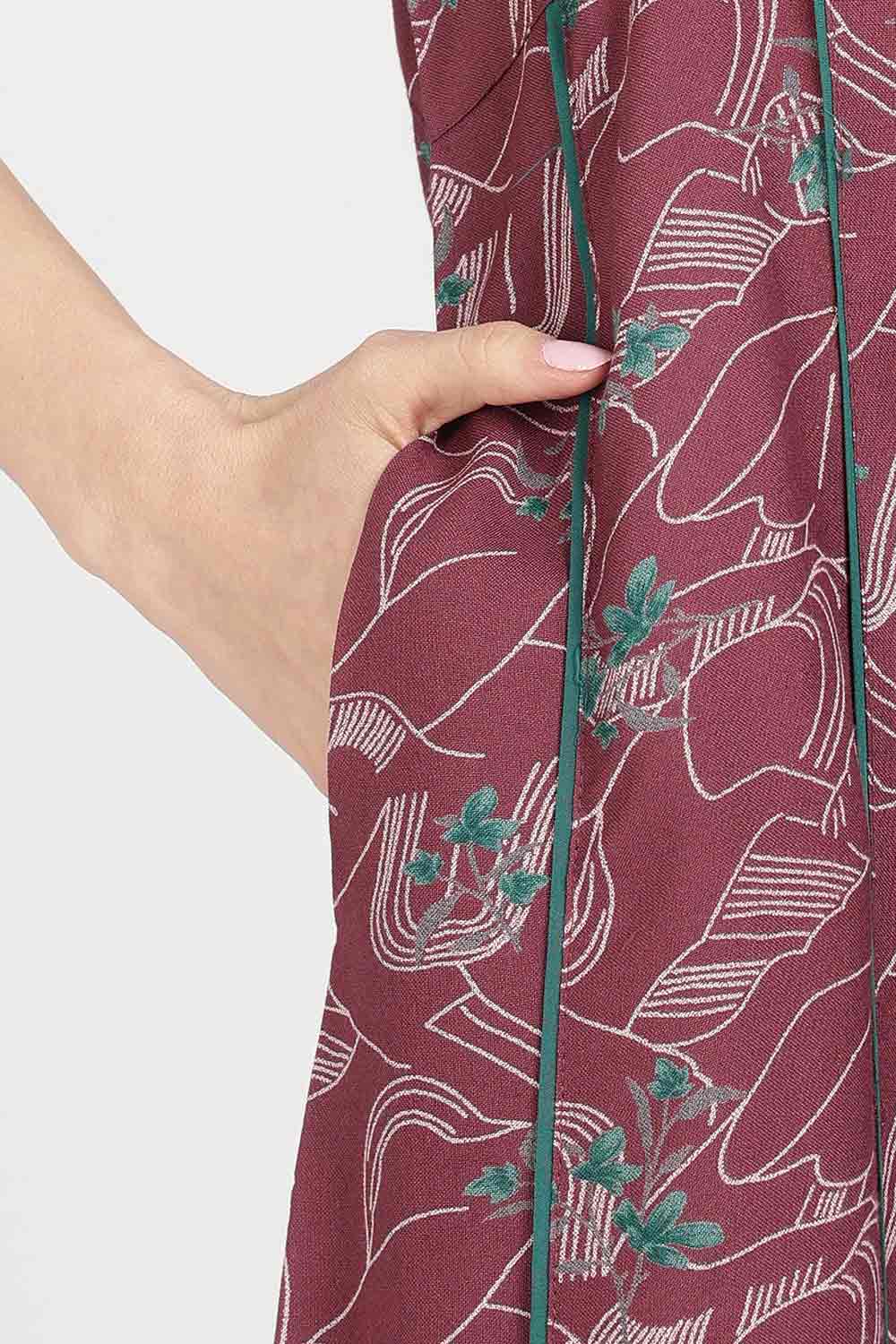 Naidu Hall Women’s Full-Length Printed Nighty | Round Neck with V-Slit, Short Sleeves, Relaxed Fit
 - NB16