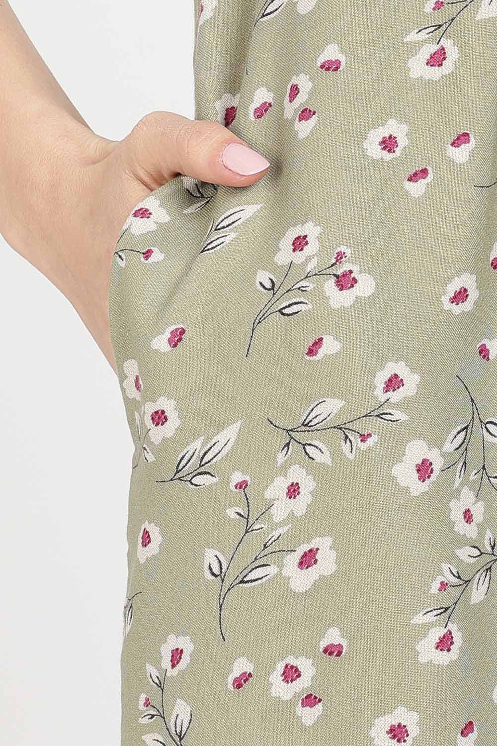 Naidu Hall Women’s Full-Length Cotton Nighty | Mandarin Collar, Pintuck Detail, Floral Printed Sleepwear
 - NB17