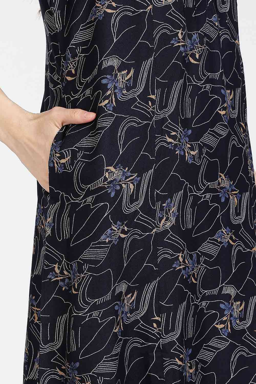 Naidu Hall Women’s Printed Alpine Cotton Nighty | Full Length Mandarin Collar Half Sleeve Nightdress with Front Button Placket for Daily Wear & Sleepwear
 - NB25