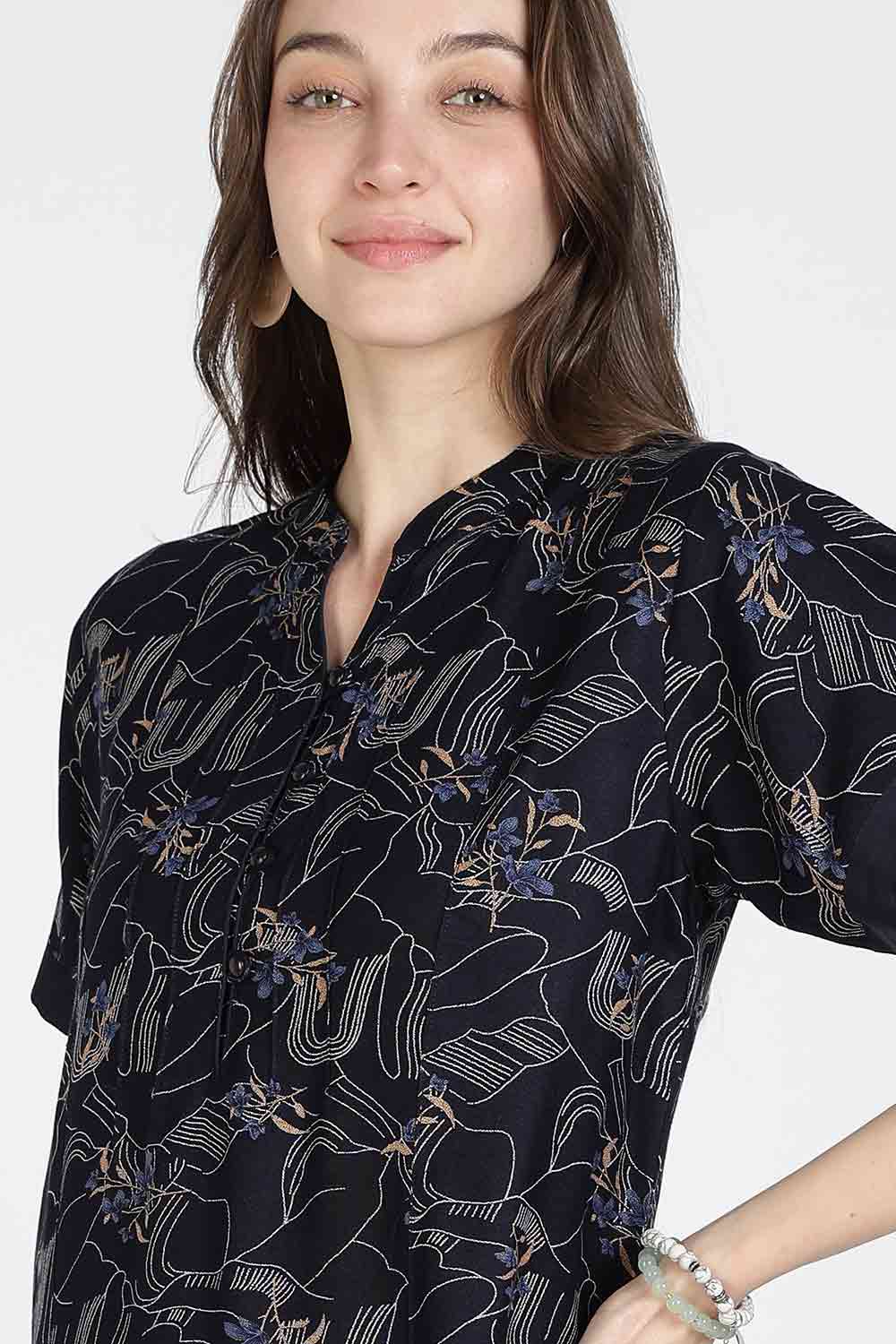 Naidu Hall Women’s Printed Alpine Cotton Nighty | Full Length Mandarin Collar Half Sleeve Nightdress with Front Button Placket for Daily Wear & Sleepwear
 - NB25