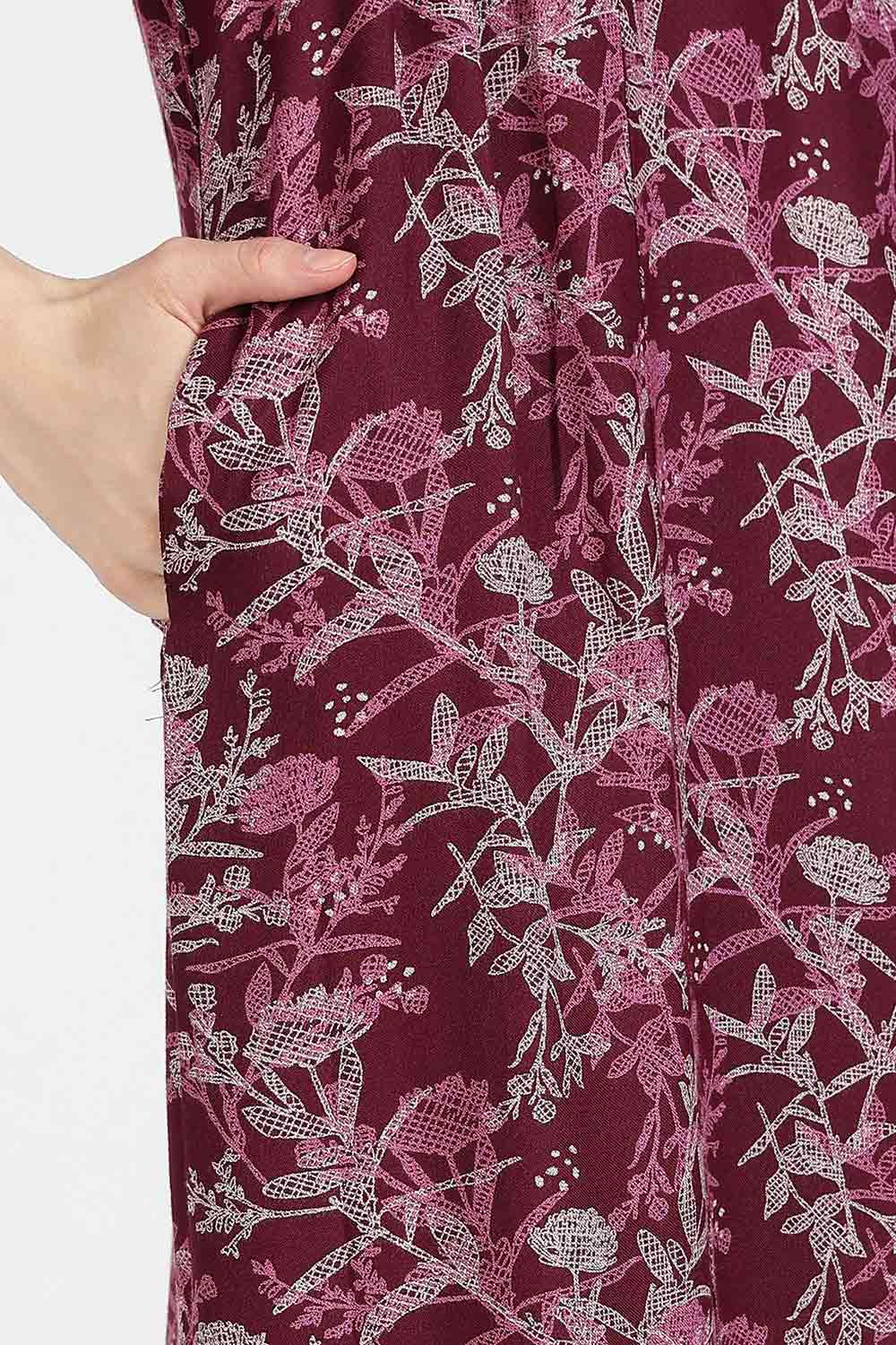 Naidu Hall Women’s Printed Alpine Cotton Nighty | Full Length Split V-Neck Short Sleeve Nightdress with Gathers for Daily Wear & Sleepwear
 - NB26