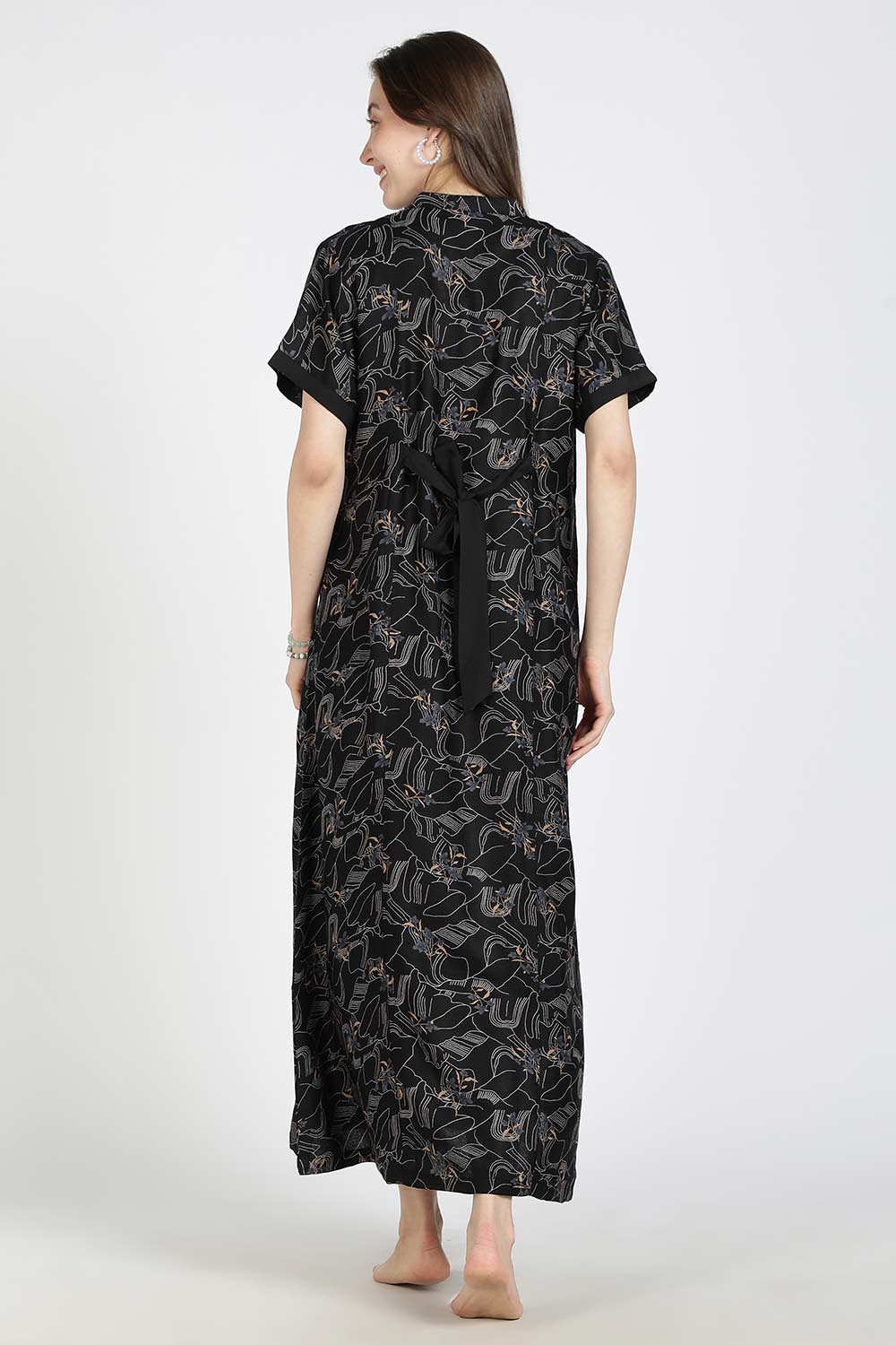 Naidu Hall Women’s Printed Alpine Cotton Nighty | Full Length Split V-Neck Short Sleeve Floral Nightdress for Daily Wear & Sleepwear
 - NB27