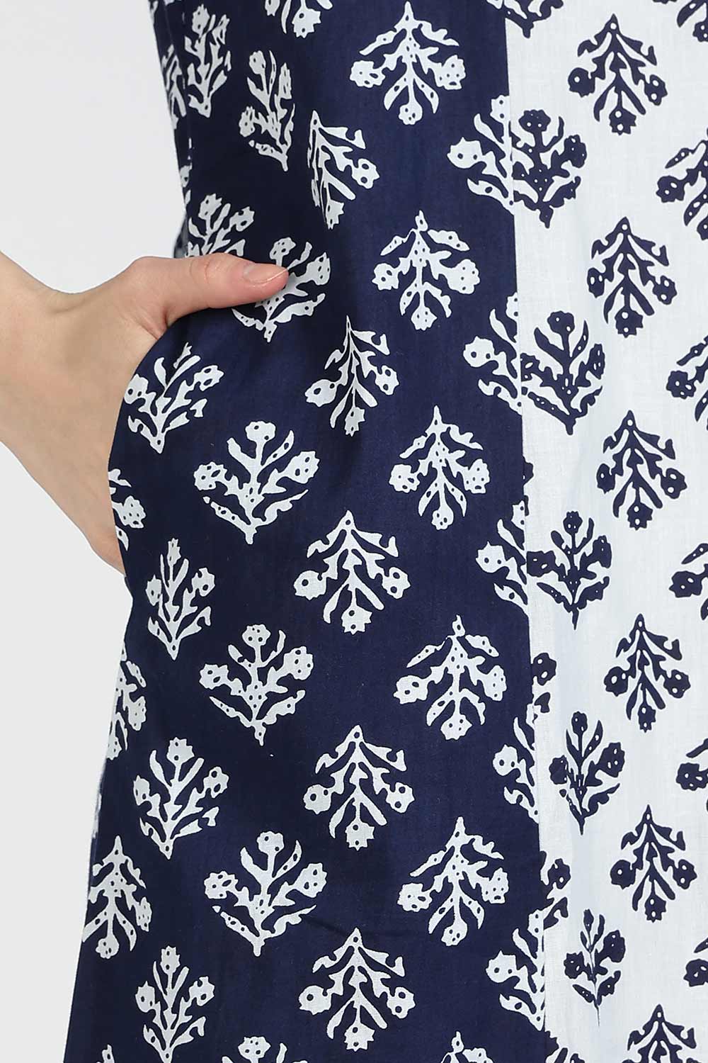 Naidu Hall Women’s Printed Cotton Nighty | Full Length Mandarin Collar Half Sleeve Floral Nightdress with Pintuck Detailing for Daily Wear & Sleepwear
 - NB28