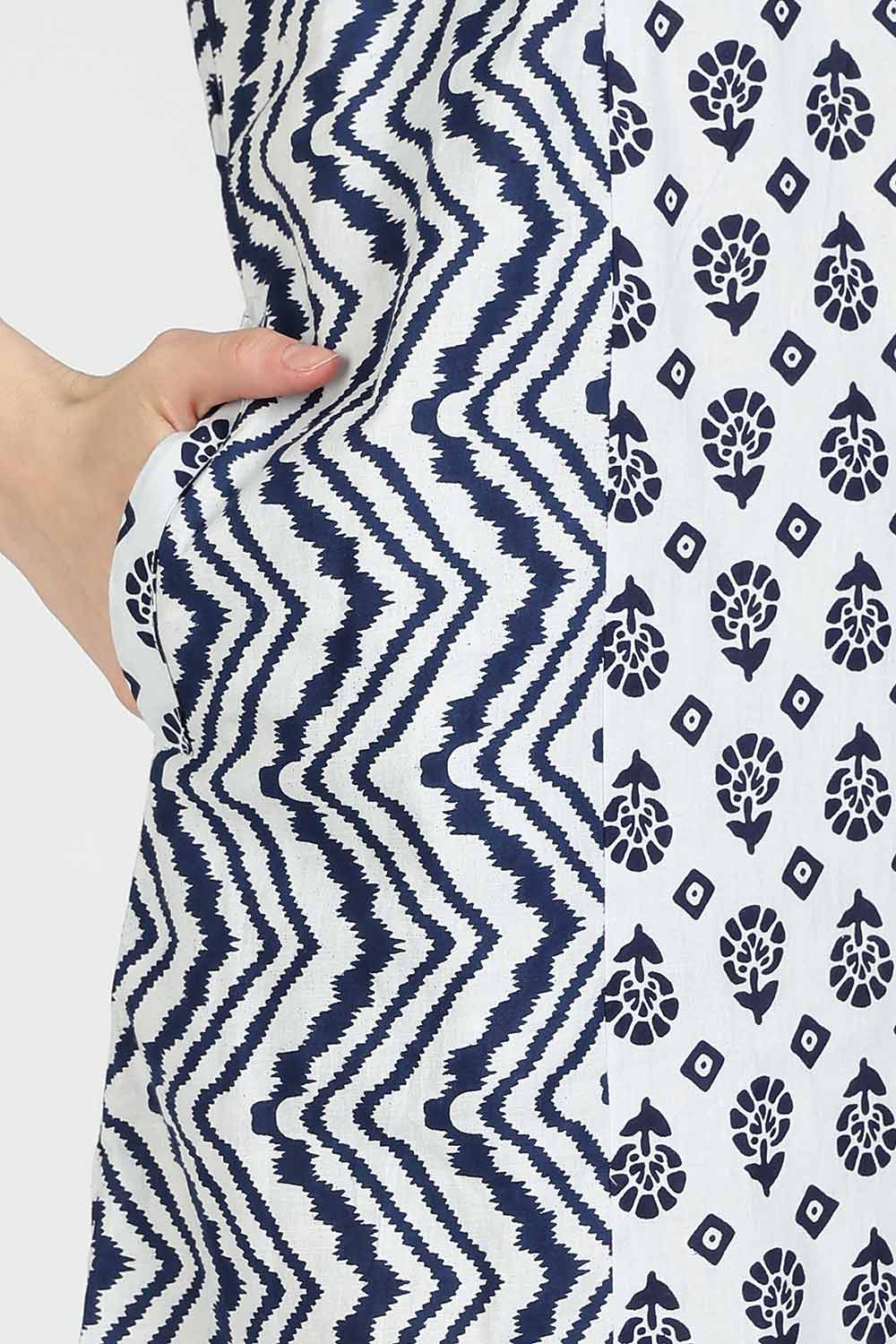 Naidu Hall Women’s Printed Cotton Nighty | Full Length Mandarin Collar Half Sleeve Floral Butta Nightdress with Pintuck Detailing for Daily Wear & Sleepwear
 - NB29