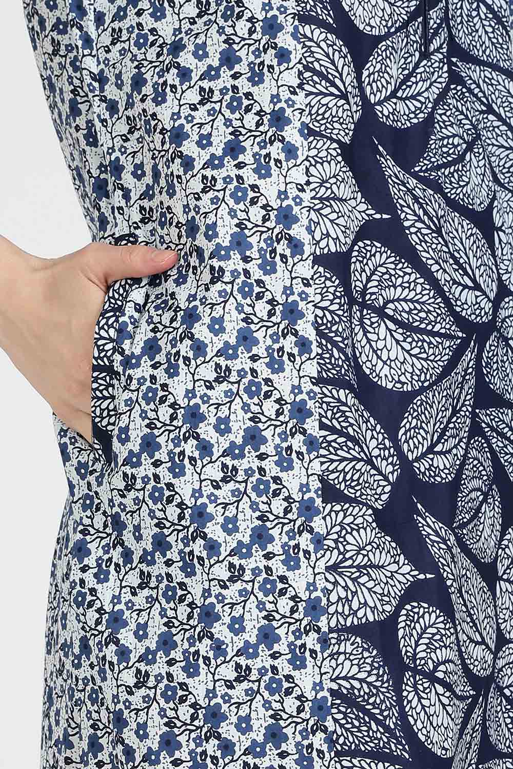 Naidu Hall Women’s Printed Cotton Nighty | Full Length Mandarin Collar Half Sleeve Floral Garden Print Nightdress for Daily Wear & Sleepwear
 - NB33