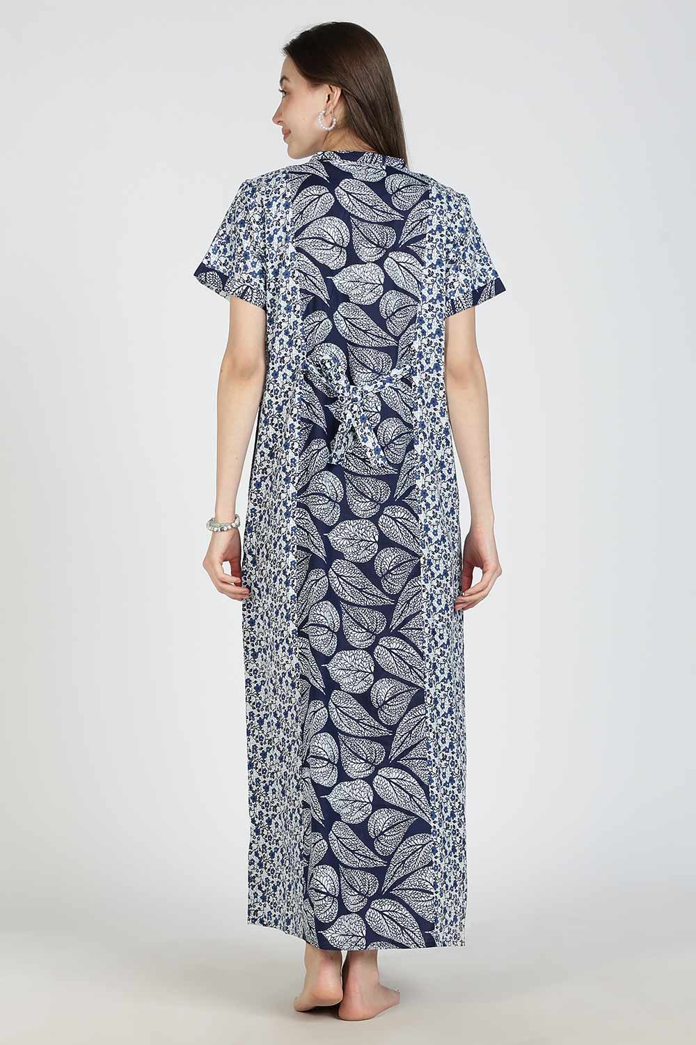 Naidu Hall Women’s Printed Cotton Nighty | Full Length Mandarin Collar Half Sleeve Floral Garden Print Nightdress for Daily Wear & Sleepwear
 - NB33