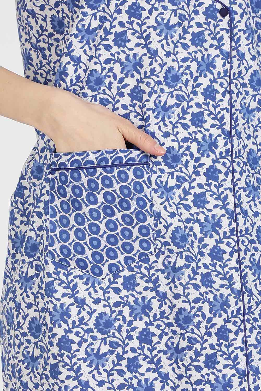 Naidu Hall Women Printed Cotton Full-Length A-Line Nighty – Floral Garden Print Sleepwear | Short Sleeves | Round Neck | Daily Wear Lounge Night Gown
 - NB35