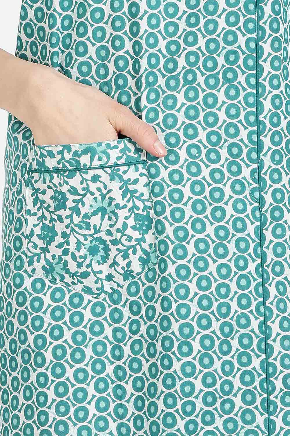 Naidu Hall Women Printed Cotton Full Length A-Line Nighty – Round Neck Short Sleeve Night Gown | Daily Wear Cotton Sleepwear
 - NB36