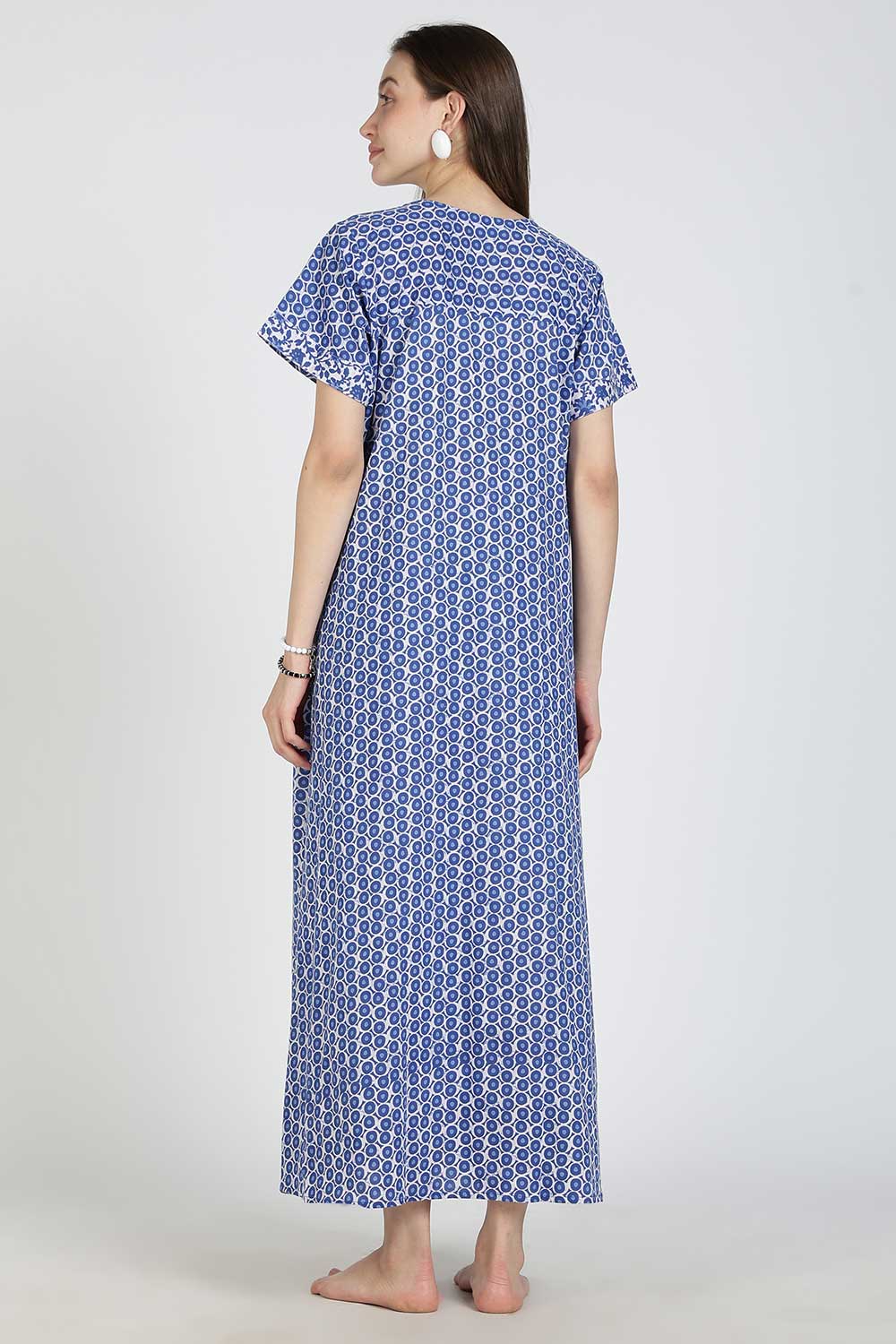 Naidu Hall Women Printed Cotton Full Length A-Line Nighty – Round Neck Short Sleeve Night Gown | Daily Wear Cotton Sleepwear
 - NB36