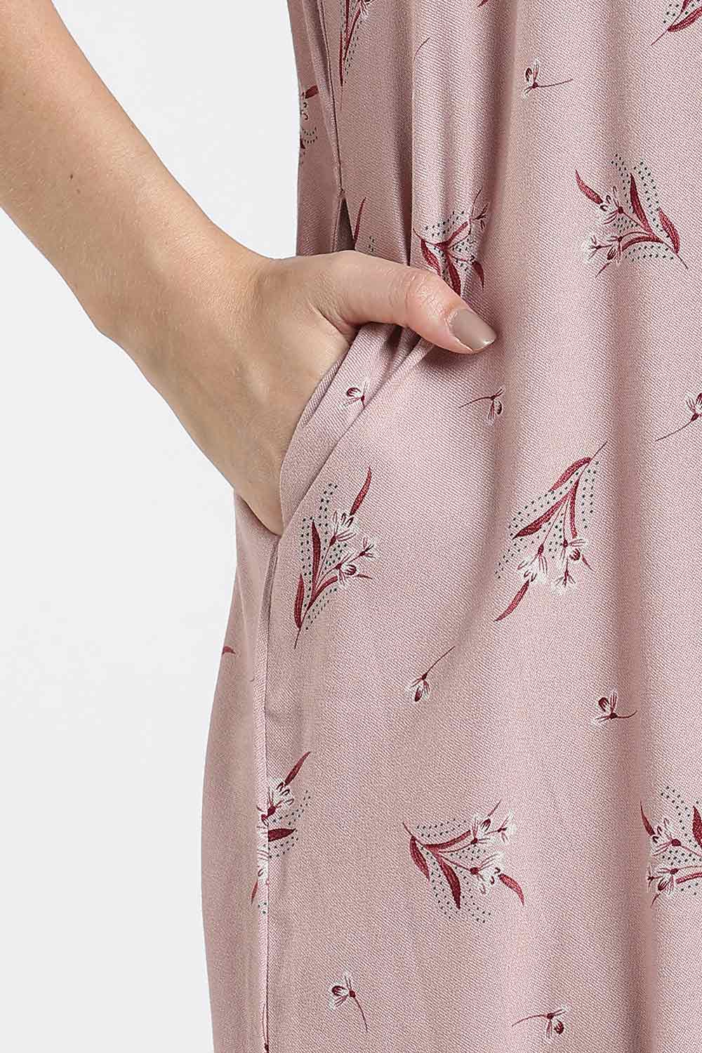Naidu Hall Printed Cotton Nighty for Women – Full Length A-Line Nighty with Lace Panel & V-Slit Neck | Comfortable Daily Wear Sleepwear
 - NB37