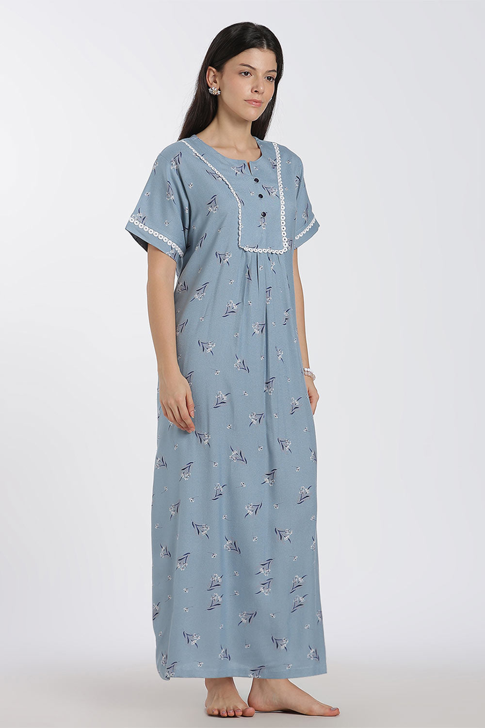 Naidu Hall Printed Alpine Cotton Nighty for Women – Full Length A-Line Sleepwear with Lace Panel | Comfortable Daily Wear Nighty
 - NB38
