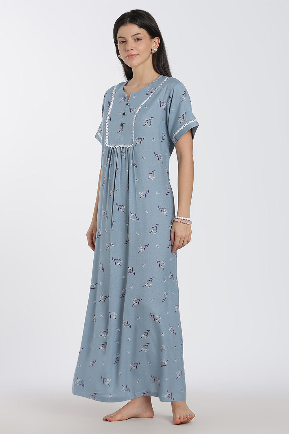 Naidu Hall Printed Alpine Cotton Nighty for Women – Full Length A-Line Sleepwear with Lace Panel | Comfortable Daily Wear Nighty
 - NB38