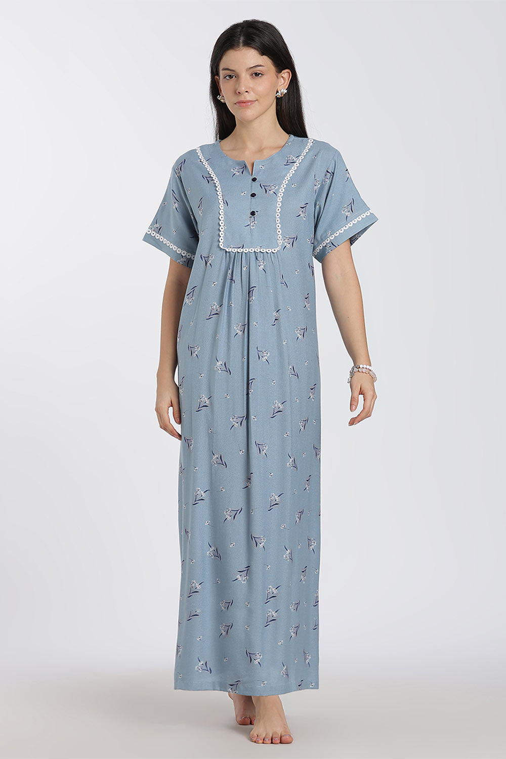 Naidu Hall Printed Alpine Cotton Nighty for Women – Full Length A-Line Sleepwear with Lace Panel | Comfortable Daily Wear Nighty
 - NB38