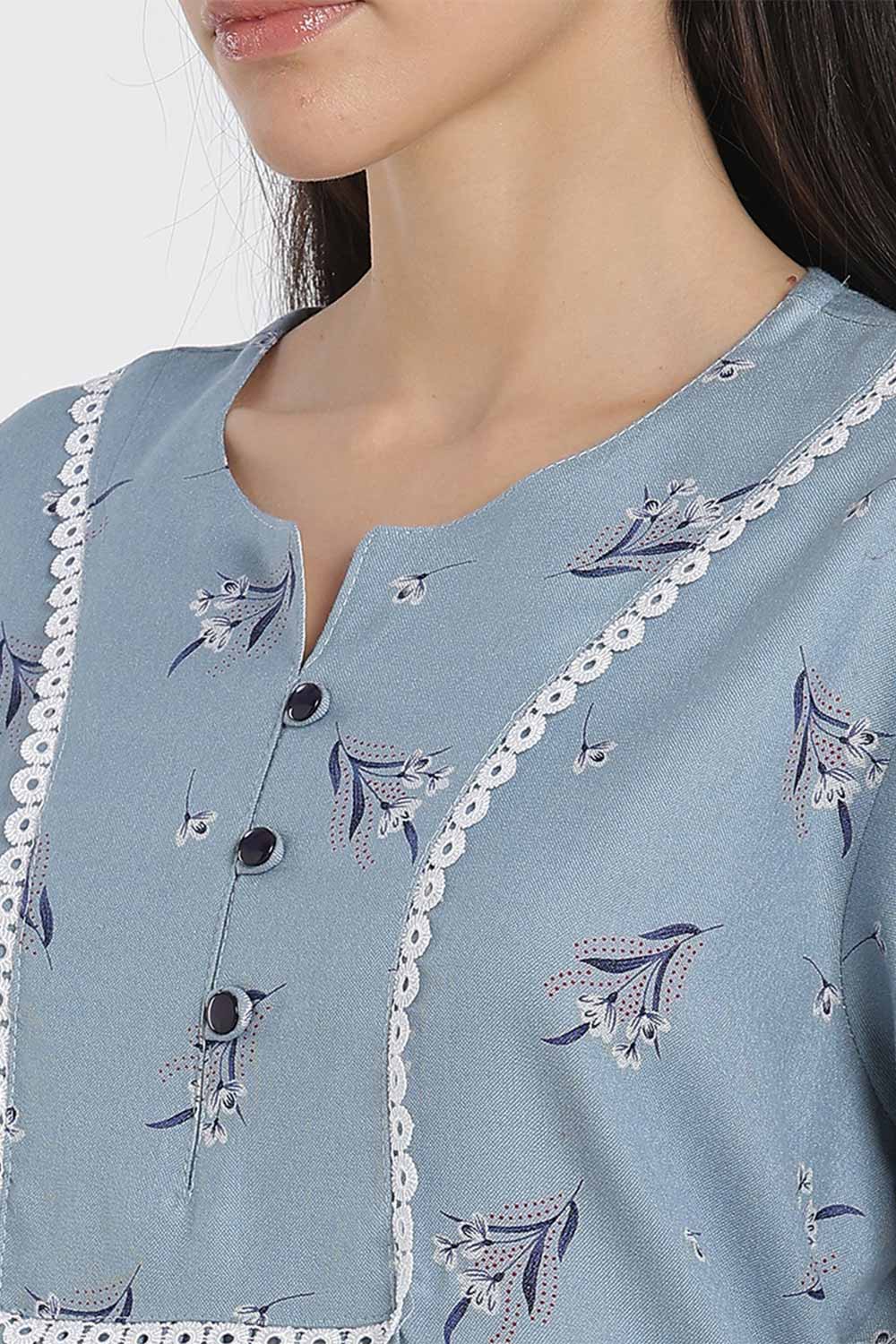 Naidu Hall Printed Alpine Cotton Nighty for Women – Full Length A-Line Sleepwear with Lace Panel | Comfortable Daily Wear Nighty
 - NB38