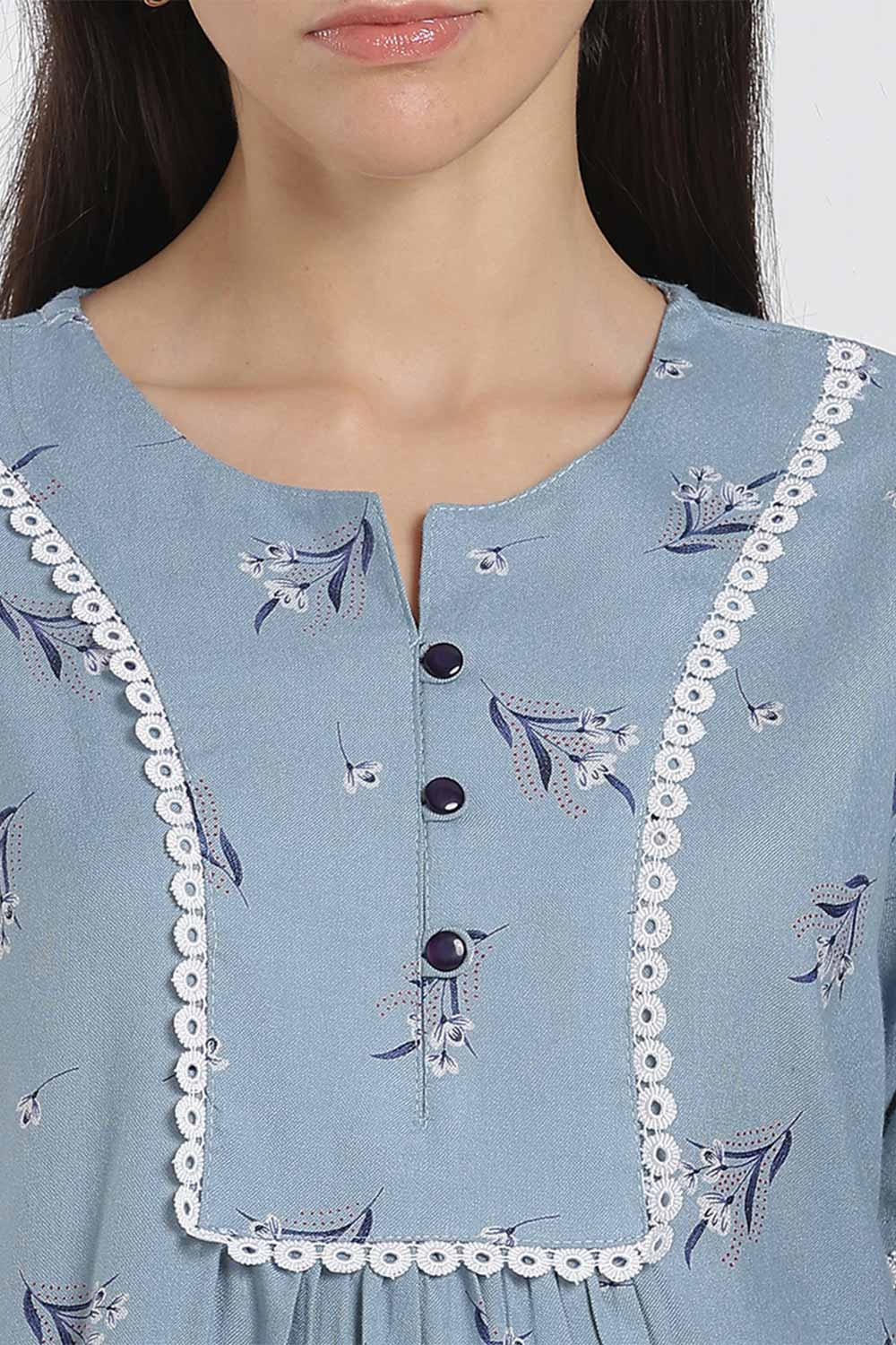 Naidu Hall Printed Alpine Cotton Nighty for Women – Full Length A-Line Sleepwear with Lace Panel | Comfortable Daily Wear Nighty
 - NB38