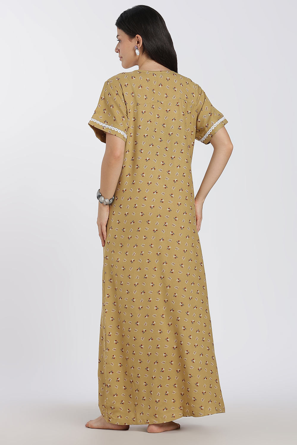 Naidu Hall Printed Alpine Cotton Nighty for Women – Full Length A-Line Sleepwear with Lace Panel | Comfortable Daily Wear Nighty
 - NB38
