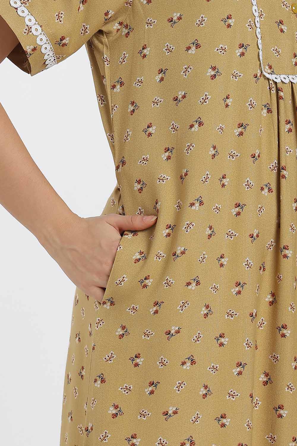 Naidu Hall Printed Alpine Cotton Nighty for Women – Full Length A-Line Sleepwear with Lace Panel | Comfortable Daily Wear Nighty
 - NB38