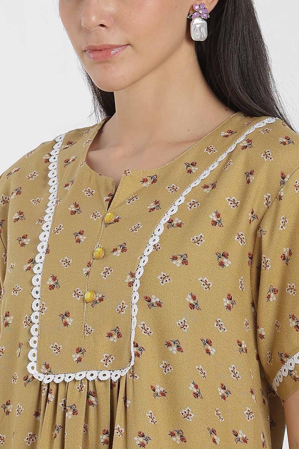 Naidu Hall Printed Alpine Cotton Nighty for Women – Full Length A-Line Sleepwear with Lace Panel | Comfortable Daily Wear Nighty
 - NB38