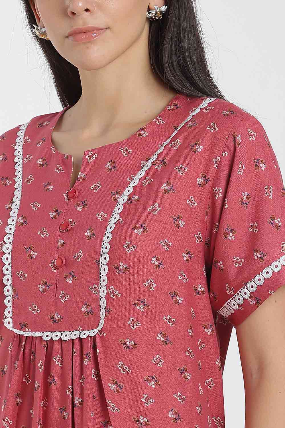 Naidu Hall Printed Alpine Cotton Nighty for Women – Full Length A-Line Sleepwear with Lace Panel | Comfortable Daily Wear Nighty
 - NB38
