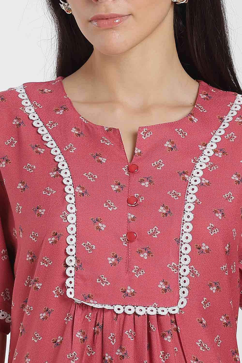 Naidu Hall Printed Alpine Cotton Nighty for Women – Full Length A-Line Sleepwear with Lace Panel | Comfortable Daily Wear Nighty
 - NB38