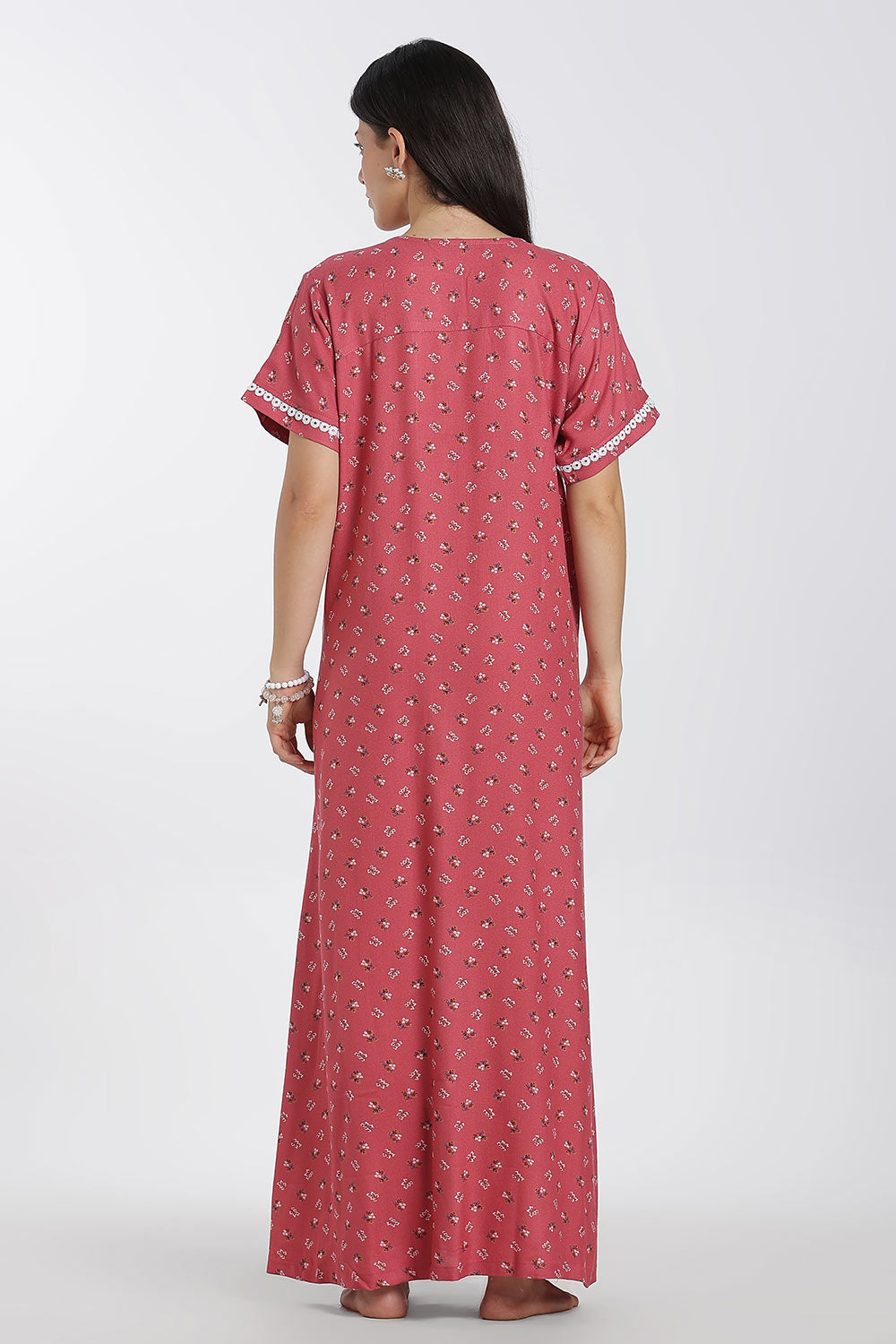 Naidu Hall Printed Alpine Cotton Nighty for Women – Full Length A-Line Sleepwear with Lace Panel | Comfortable Daily Wear Nighty
 - NB38