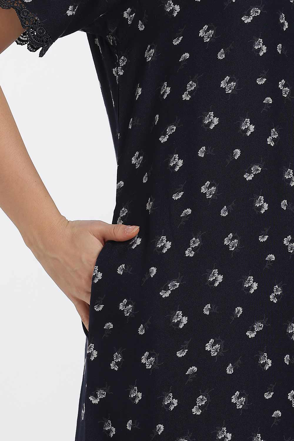 Naidu Hall Printed Alpine Cotton Nighty for Women – Full Length A-Line Sleepwear with Lace Detail & V-Neck | Comfortable Daily Wear Nighty
 - NB39