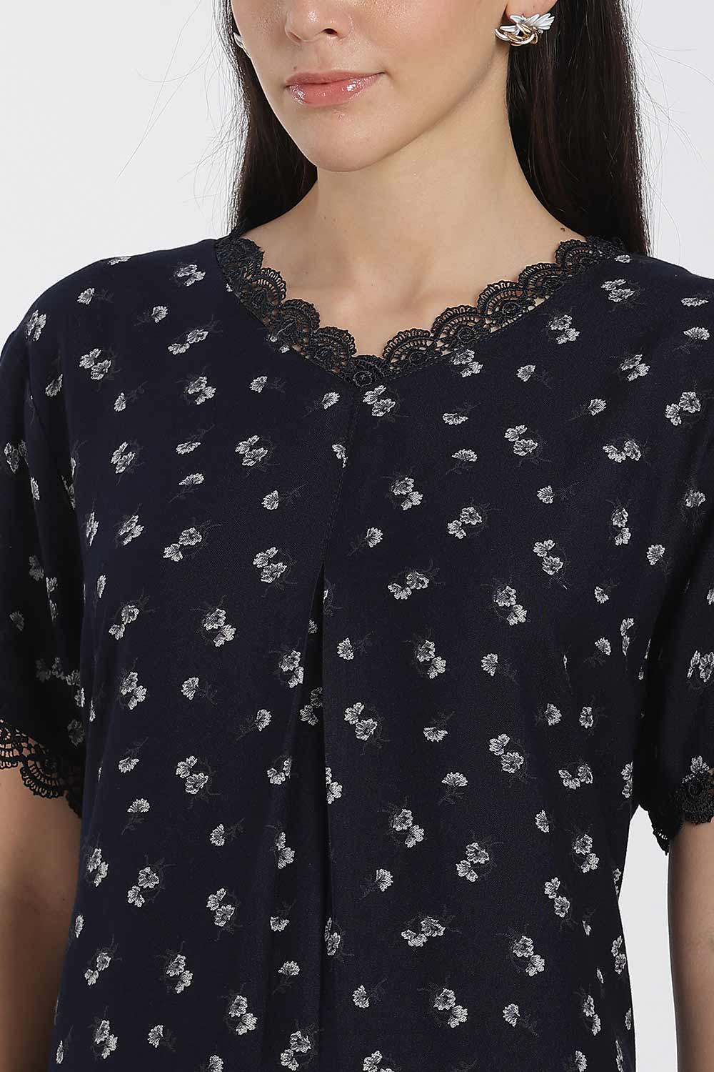 Naidu Hall Printed Alpine Cotton Nighty for Women – Full Length A-Line Sleepwear with Lace Detail & V-Neck | Comfortable Daily Wear Nighty
 - NB39