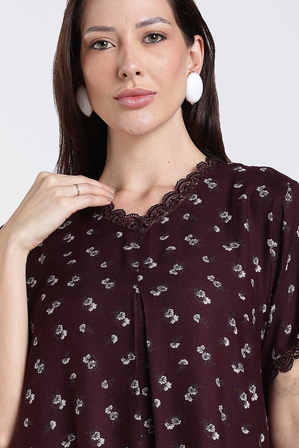 Naidu Hall Printed Alpine Cotton Nighty for Women – Full Length A-Line Sleepwear with Lace Detail & V-Neck | Comfortable Daily Wear Nighty
 - NB39