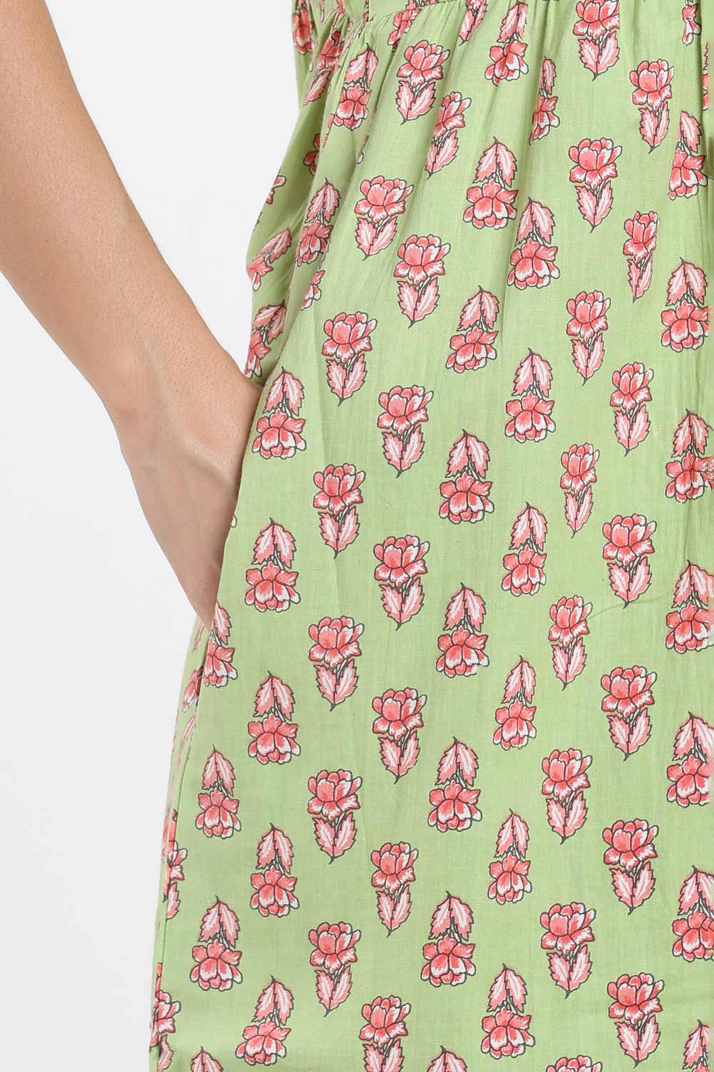 Naidu Hall Printed Cotton Nighty for Women – Full Length Flared A-Line Sleepwear with Lace V-Neck & Button Placket | Comfortable Daily Wear Nighty
 - NB44