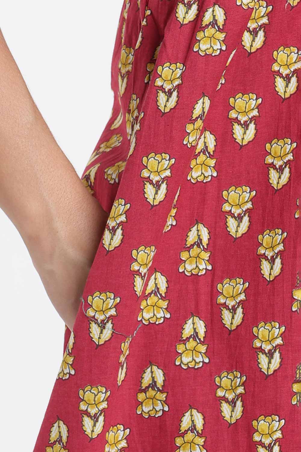 Naidu Hall Printed Cotton Nighty for Women – Full Length Flared A-Line Sleepwear with Lace V-Neck & Button Placket | Comfortable Daily Wear Nighty
 - NB44