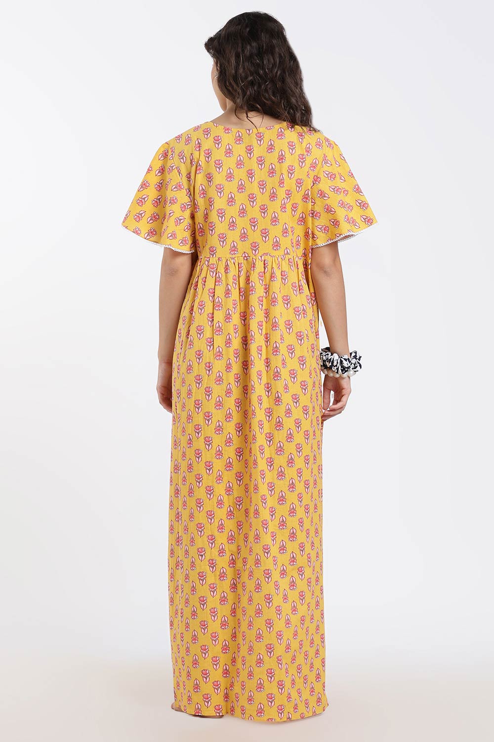 Naidu Hall Printed Cotton Nighty for Women – Full Length Flared A-Line Sleepwear with Lace V-Neck & Button Placket | Comfortable Daily Wear Nighty
 - NB44