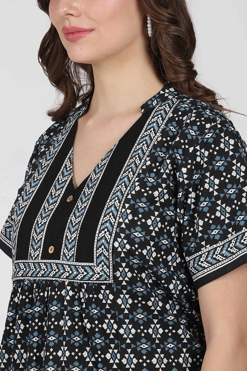 Naidu Hall Printed Cotton Nighty for Women – Full Length Relax Fit Sleepwear with Mandarin Collar & Panel Design | Comfortable Daily Wear Nighty
 - NB45