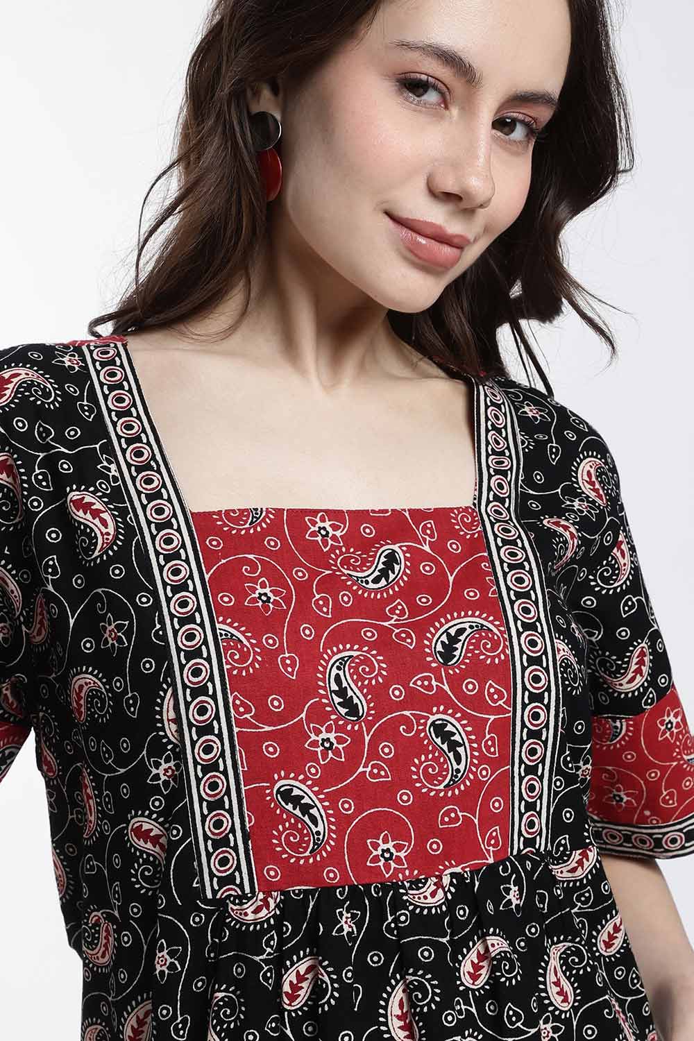 Naidu Hall Women’s Printed Cotton Nighty – Full Length Box Neck Nighty with Underbust Gathers & Patchwork Detail | Daily Wear Sleepwear for Women
 - NB47